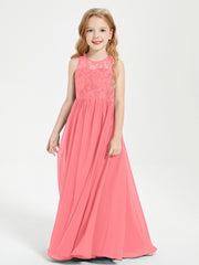 Long Junior Bridesmaid Dresses Lace Top Watermelon