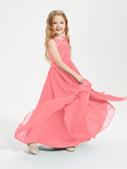 Long Junior Bridesmaid Dresses Lace Top Watermelon
