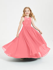 Long Junior Bridesmaid Dresses Lace Top Watermelon