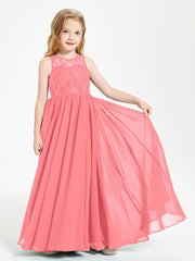 Long Junior Bridesmaid Dresses Lace Top Watermelon
