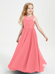 Long Junior Bridesmaid Dresses Lace Top Watermelon