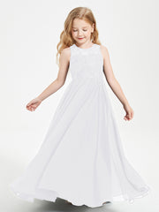 Long Junior Bridesmaid Dresses Lace Top White