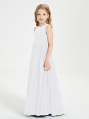 Long Junior Bridesmaid Dresses Lace Top White