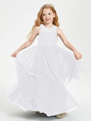 Long Junior Bridesmaid Dresses Lace Top White