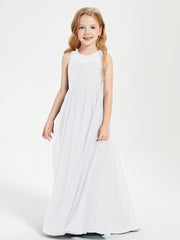 Long Junior Bridesmaid Dresses Lace Top White