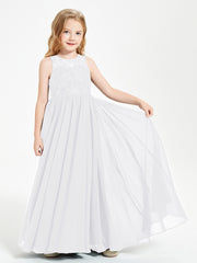 Long Junior Bridesmaid Dresses Lace Top White