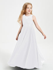 Long Junior Bridesmaid Dresses Lace Top White