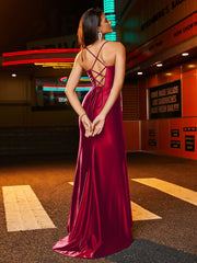 Mermaid Spaghetti Straps Stretch Satin Prom Dress Burgundy