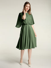 Short Chiffon Bridesmaid Dress with Flutter Sleeves Olive Green
