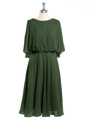 Short Chiffon Bridesmaid Dress with Flutter Sleeves Olive Green