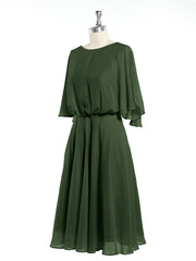 Short Chiffon Bridesmaid Dress with Flutter Sleeves Olive Green