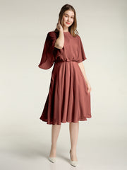 Short Chiffon Bridesmaid Dress with Flutter Sleeves Terracotta