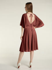 Short Chiffon Bridesmaid Dress with Flutter Sleeves Terracotta