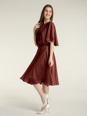 Short Chiffon Bridesmaid Dress with Flutter Sleeves Terracotta