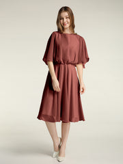 Short Chiffon Bridesmaid Dress with Flutter Sleeves Terracotta