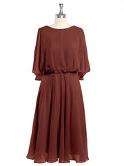Short Chiffon Bridesmaid Dress with Flutter Sleeves Terracotta
