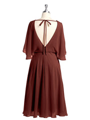 Short Chiffon Bridesmaid Dress with Flutter Sleeves Terracotta