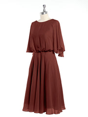 Short Chiffon Bridesmaid Dress with Flutter Sleeves Terracotta