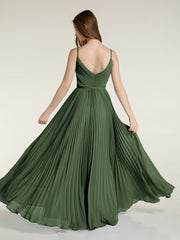 Full Pleated Skirt Chiffon Bridesmaid Dress Olive Green
