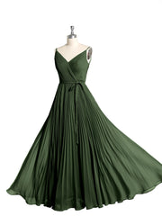 Full Pleated Skirt Chiffon Bridesmaid Dress Olive Green