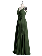Full Pleated Skirt Chiffon Bridesmaid Dress Olive Green