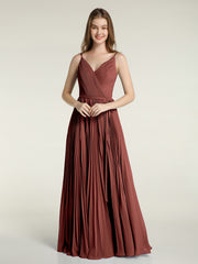 Full Pleated Skirt Chiffon Bridesmaid Dress Terracotta