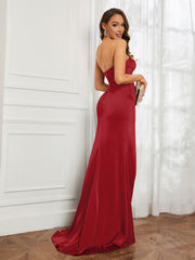 Off-The-Shoulder Mermaid Prom Dress with Slit Burgundy Plus Size