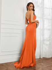 Off-The-Shoulder Mermaid Prom Dress with Slit Burnt Orange Plus Size