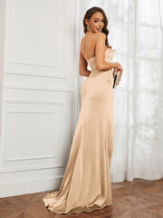 Off-The-Shoulder Mermaid Prom Dress with Slit Champagne