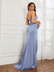 Off-The-Shoulder Mermaid Prom Dress with Slit Dusty Blue Plus Size