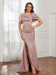 Off-The-Shoulder Mermaid Prom Dress with Slit Dusty Rose