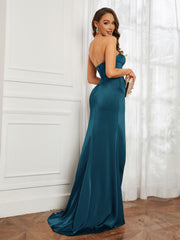 Off-The-Shoulder Mermaid Prom Dress with Slit Ink Blue