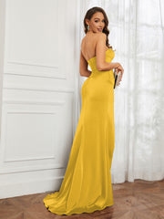 Off-The-Shoulder Mermaid Prom Dress with Slit Marigold