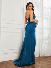 Off-The-Shoulder Mermaid Prom Dress with Slit Ocean Blue