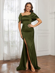 Off-The-Shoulder Mermaid Prom Dress with Slit Olive Green
