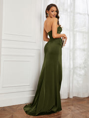 Off-The-Shoulder Mermaid Prom Dress with Slit Olive Green Plus Size