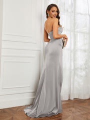 Off-The-Shoulder Mermaid Prom Dress with Slit Silver Plus Size