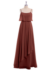 Chiffon Gown with Spaghetti Straps and Cascade Skirt Terracotta
