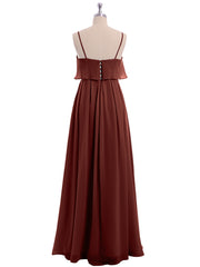 Chiffon Gown with Spaghetti Straps and Cascade Skirt Terracotta