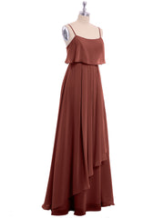 Chiffon Gown with Spaghetti Straps and Cascade Skirt Terracotta