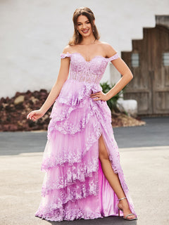 Off The Shoulder Tulle Prom Dress Lilac