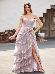 Off The Shoulder Tulle Prom Dress Dark Navy