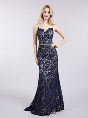 Memaid Lace Dresses with Sweep Train Plum