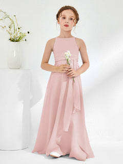 Bateau Neckline Floor-length Junior Bridesmaid Dresses Dusty Rose