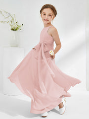 Bateau Neckline Floor-length Junior Bridesmaid Dresses Dusty Rose