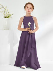 Bateau Neckline Floor-length Junior Bridesmaid Dresses Plum