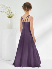 Bateau Neckline Floor-length Junior Bridesmaid Dresses Plum