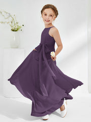 Bateau Neckline Floor-length Junior Bridesmaid Dresses Plum