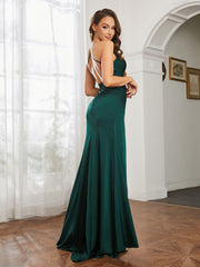 Cowl Neck Sheath Satin Prom Dresses Dark Green Plus Size