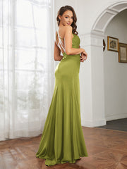 Cowl Neck Sheath Satin Prom Dresses Clover
